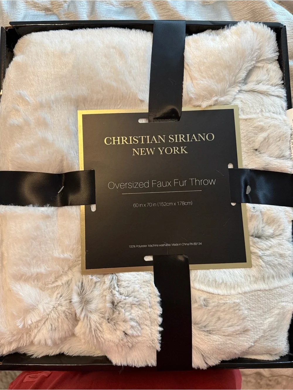 Christian Siriano Oversized Faux Fur Throw in Light Gray and Cream Washable Gift